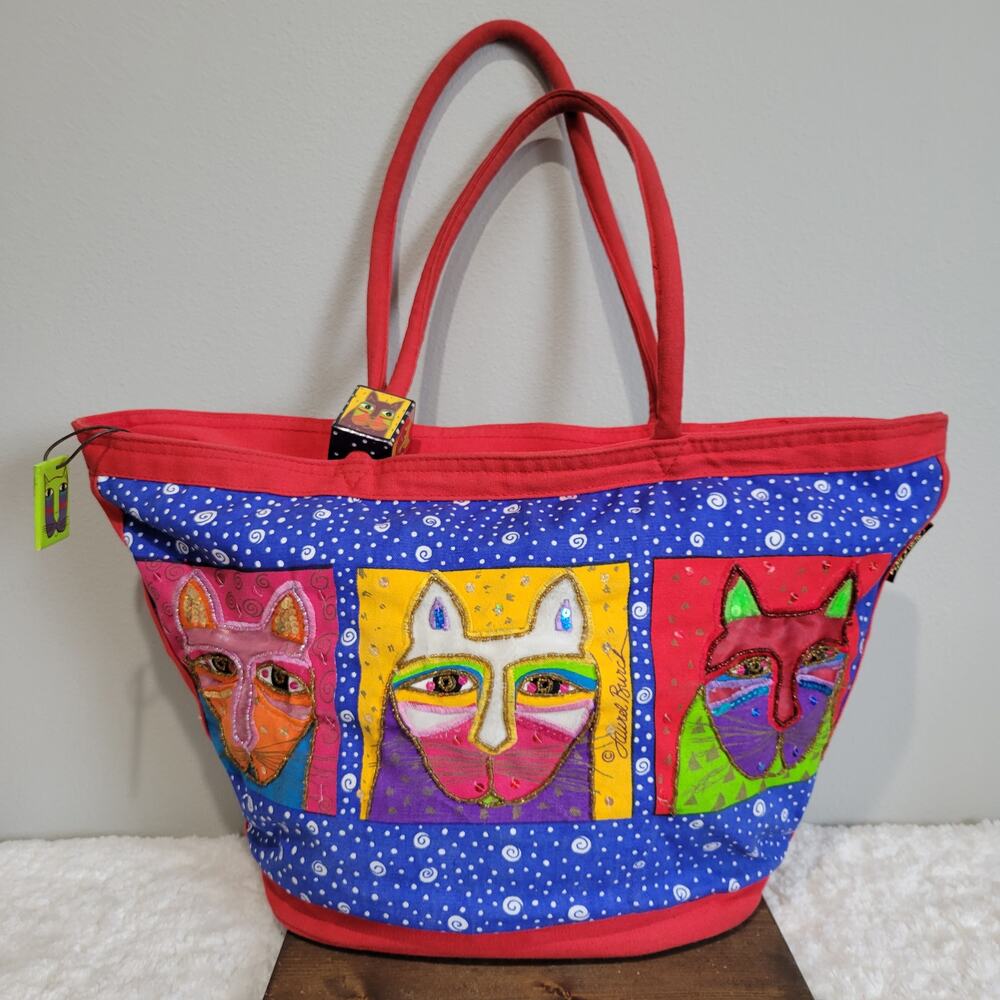Laurel Burch Patchwork Sequin Cat Print Canvas To… - image 1